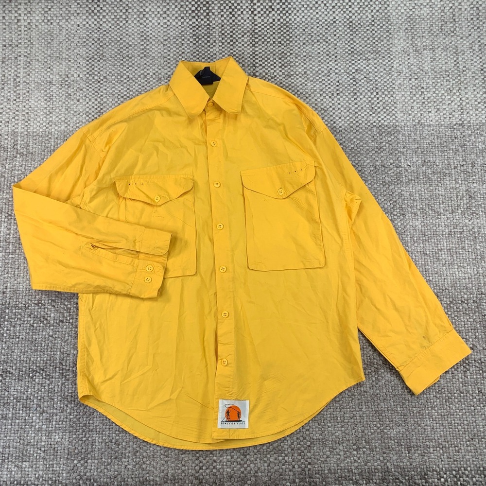 Columbia Button Down Shirt Women S Yellow Bonefish Flats Cotton Long Sleeve